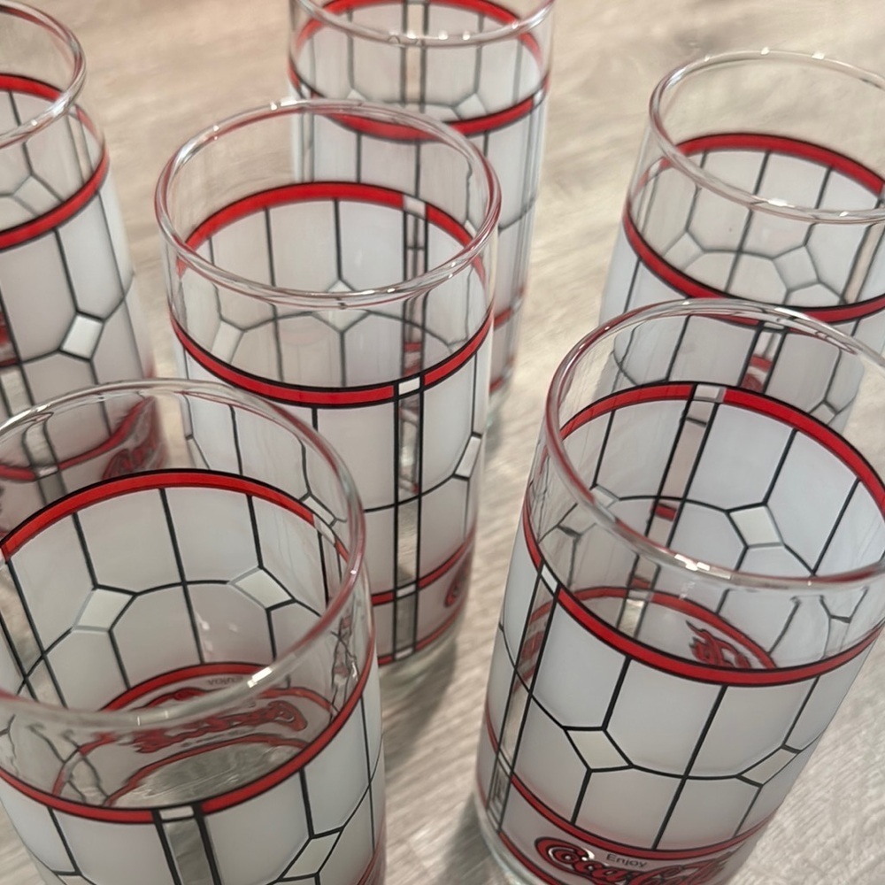 Libbey Coca-Cola Coke Vintage Frosted Tiffany Style 1985 Glasses set of 6 - Picture 7 of 7
